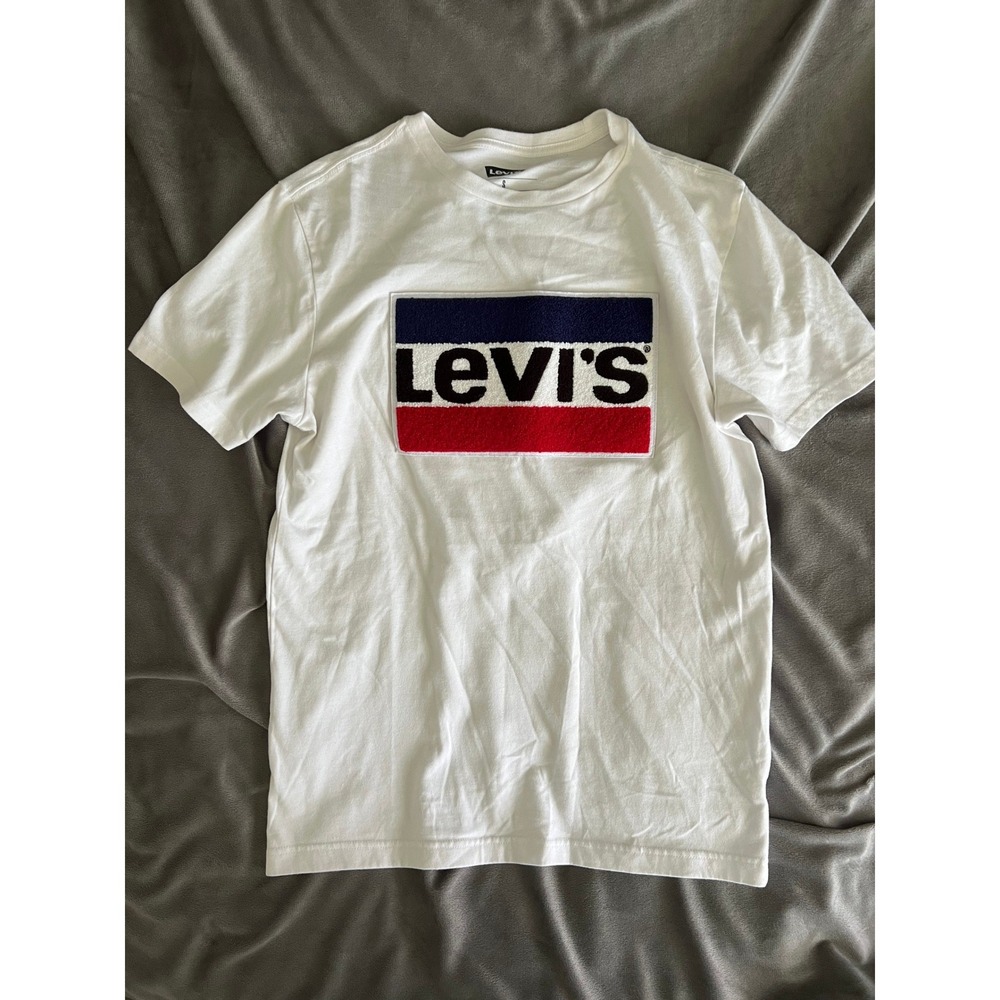 Levis‎ Mens Graphic T-Shirt Chenille Patch Logo Red White Blue Small NWOT USA